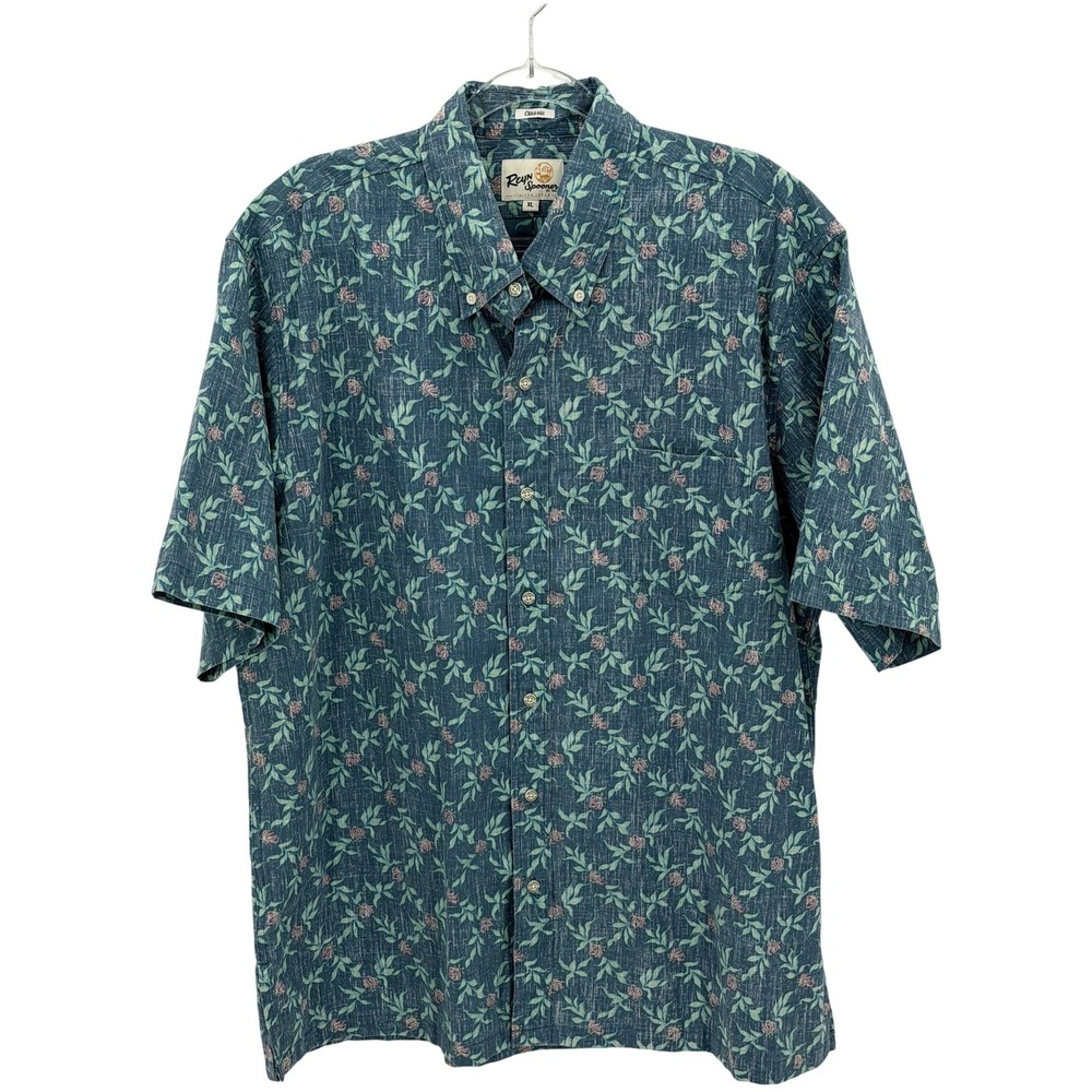 Reyn Spooner Shirt Mens XL Blue Button Up Floral Tropical Hawaiian Summer Beach